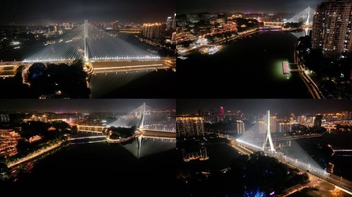 福州台江区三县洲大桥江心公园航拍夜晚夜景