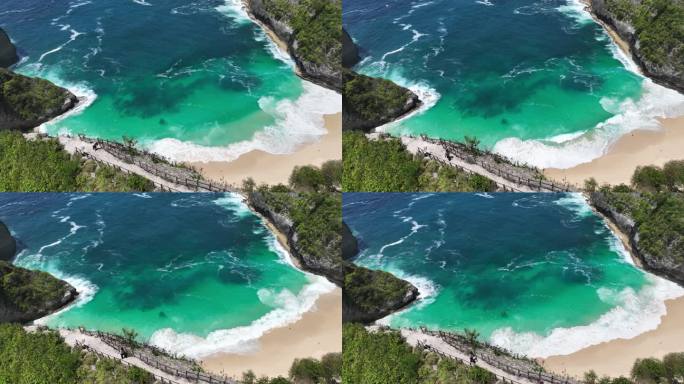 印尼努沙佩尼达岛精灵坠崖沙滩和绿松石大海
