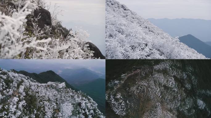 南岭山脉高山雾凇下雪冰凌