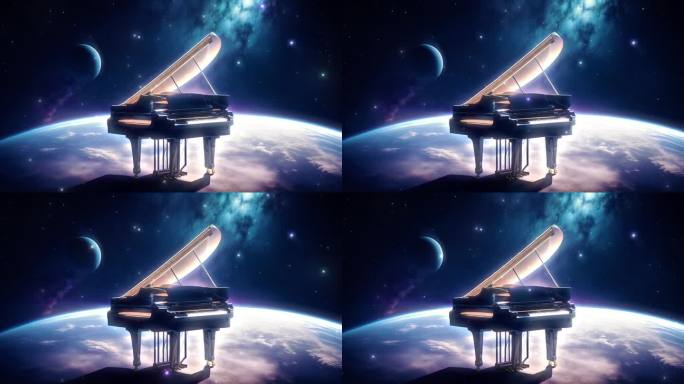 4K唯美梦幻星空太空钢琴音乐会背景