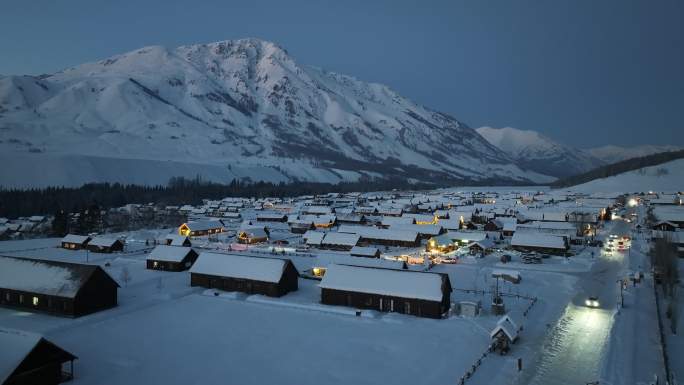 新疆禾木村冬季雪景夜景航拍混剪