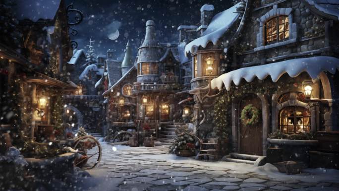冬日童话故事 小镇下雪城堡