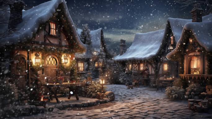 冬日童话小镇背景