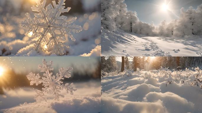 唯美森林雪景雪花下雪