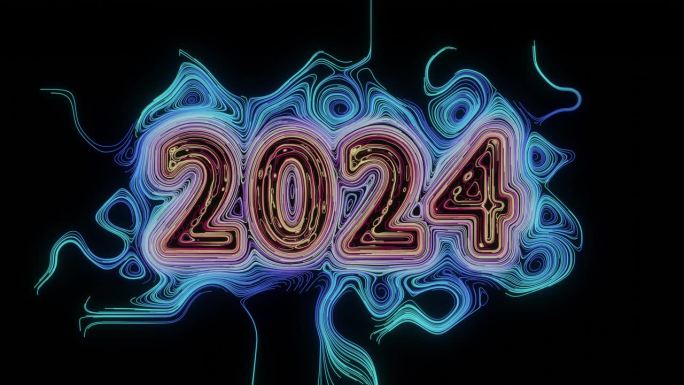 新年快乐2024发光的动画文字新年美丽的圣诞2024