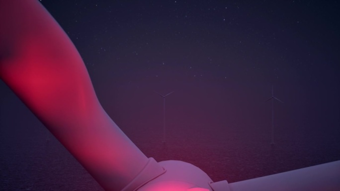 海上风力涡轮机在夜间- 4K分辨率