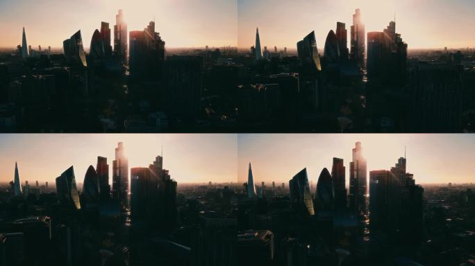 伦敦城市天际线上的高层建筑剪影