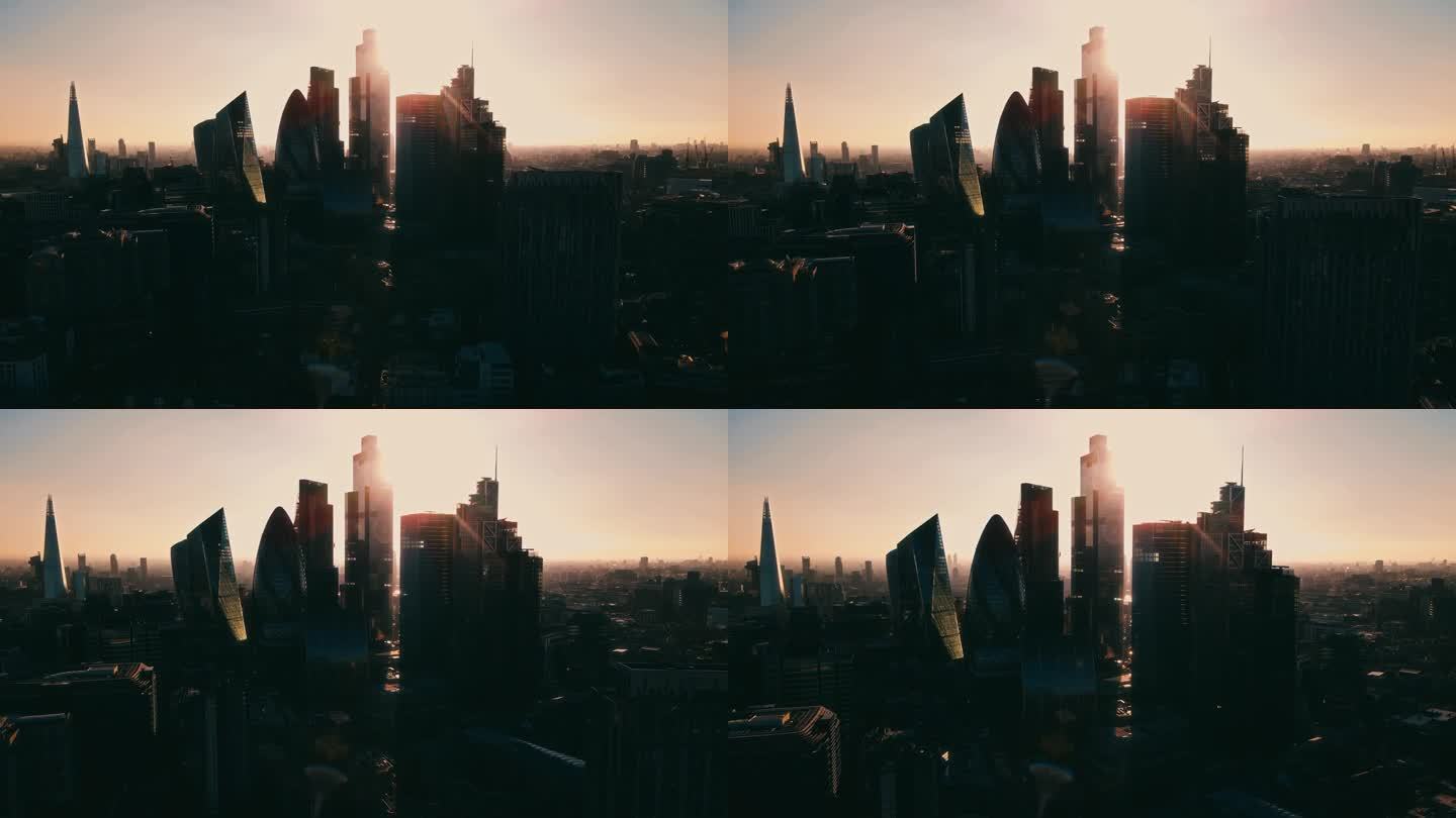 伦敦城市天际线上的高层建筑剪影