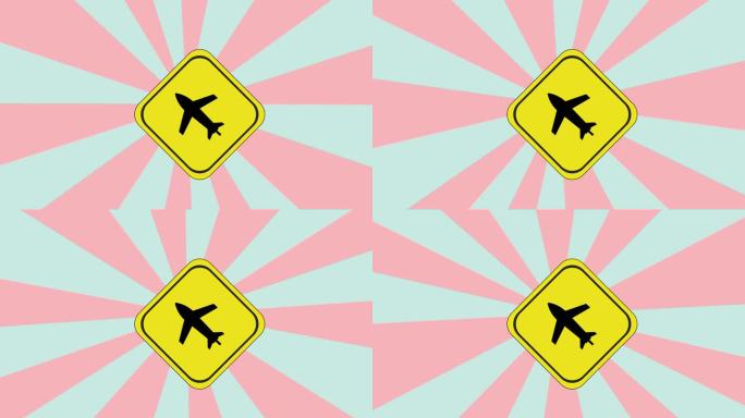 动画飞行路径交通标志图标与旋转背景
