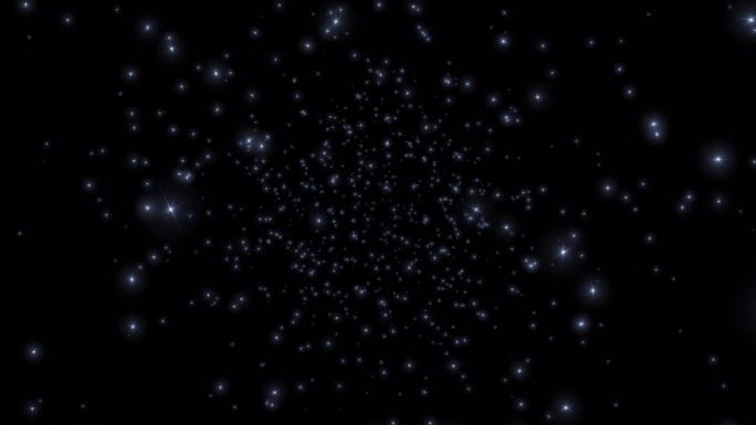 循环发光白色蓝色星星粒子落在黑色抽象背景动画。动画火热的白色，蓝色，粉红色发光飞烬燃烧灰烬颗粒。隔离
