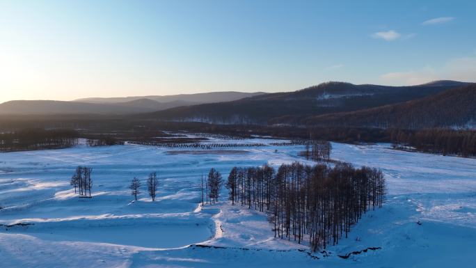 航拍山谷湿地雪原风光