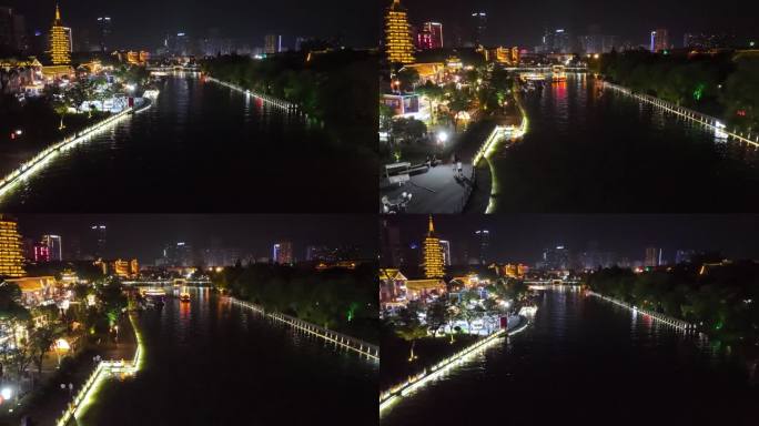 淮安里运河文化长廊 国师塔 夜景航拍延时