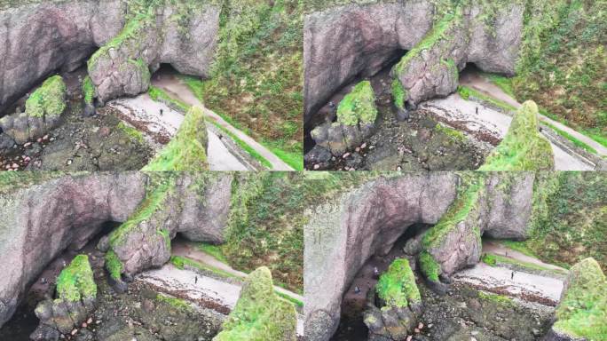 《权力的游戏》位于北爱尔兰安特里姆的库申顿洞穴的航拍视频