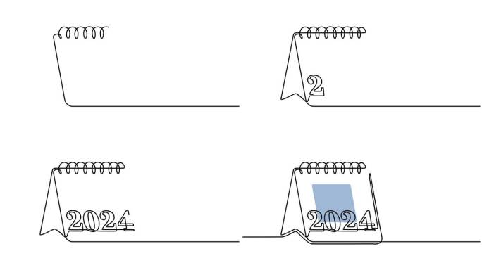 日历动画视频与一月一日在连续线艺术风格。