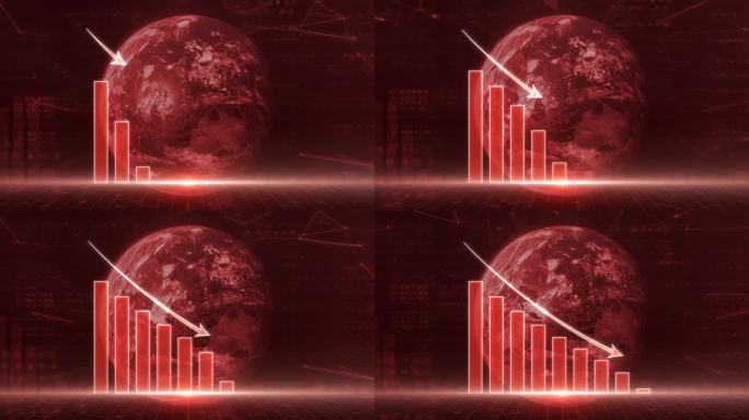 股市下跌图以经济危机下跌趋势为背景，以红色低迷指标为动画背景。