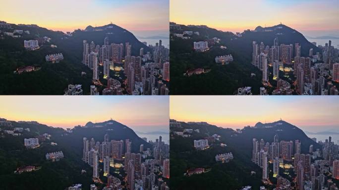 中国香港太平山山顶住宅夜景航拍