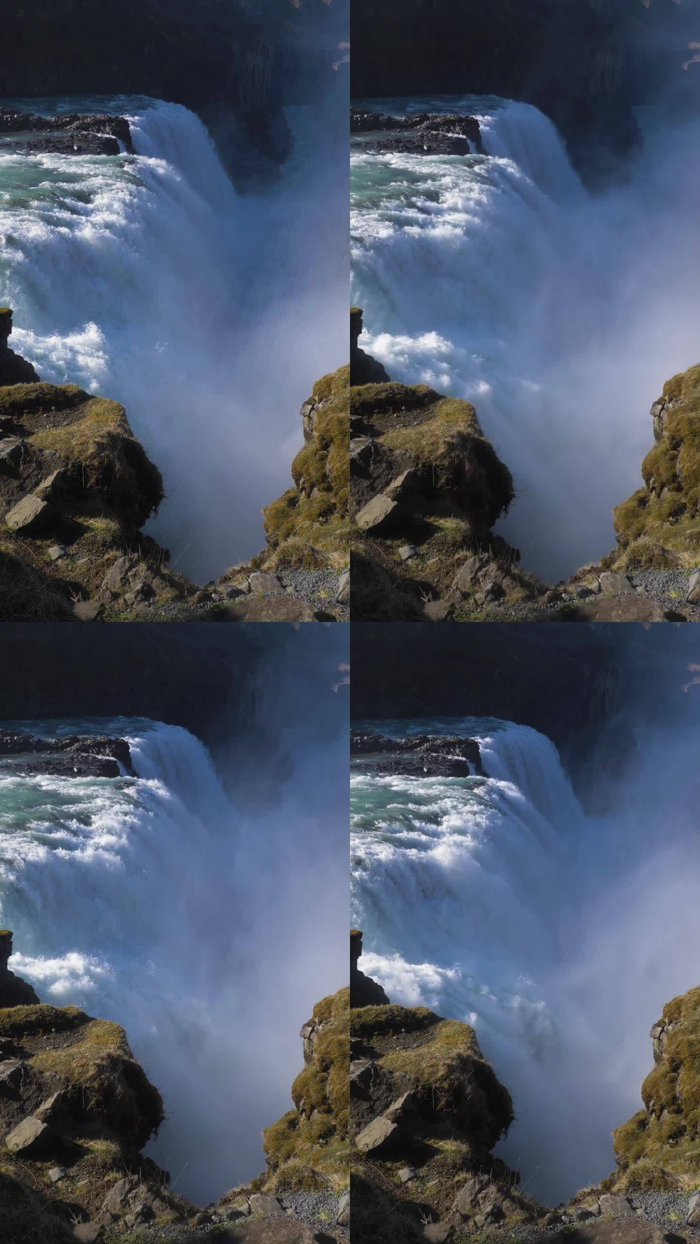 黄金瀑布。冰岛。垂直视频