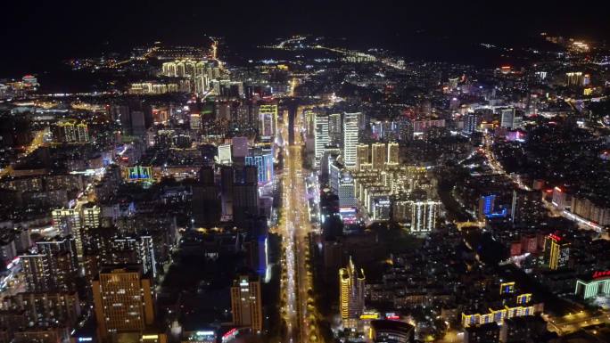 龙岩市龙岩大道大桥主城区城市夜景航俯拍