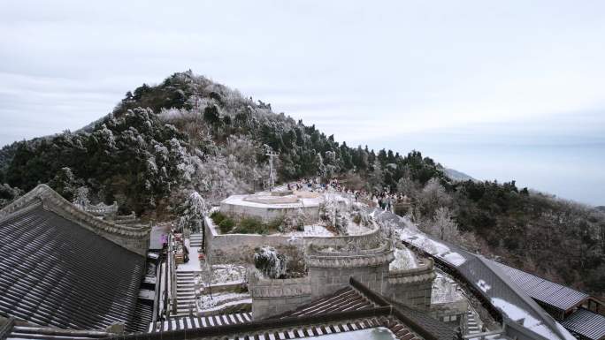 湖南南岳衡山南天门雾凇雪景航拍