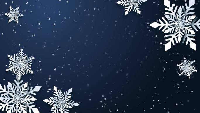 圣诞动画壁纸与装饰雪花剪纸深蓝色背景新年快乐。循环运动图形。