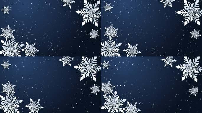圣诞动画壁纸与装饰雪花剪纸深蓝色背景新年快乐。循环运动图形。