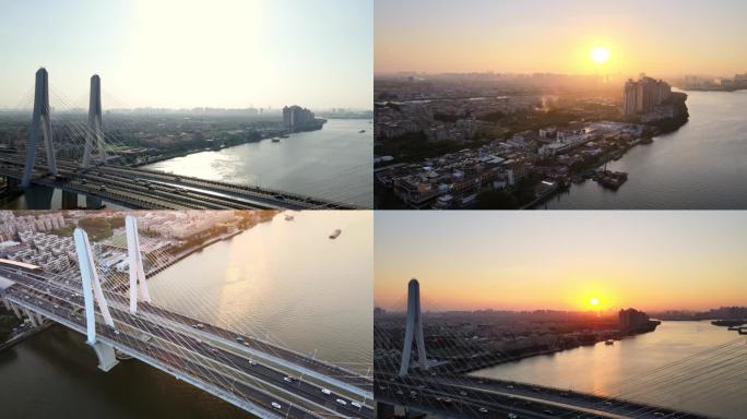 广州洛溪大桥日落4K航拍