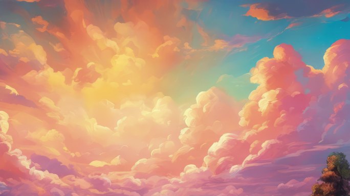 6k超宽屏云彩卡通儿童舞台意境天空