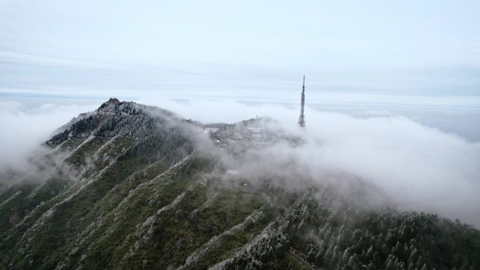 湖南南岳衡山雾凇雪景航拍