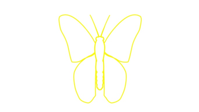 动画黄线蝴蝶扇动翅膀。线性符号。毛圈的视频。矢量插图隔离在白色背景上。