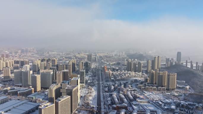 大连冬季雪景航拍