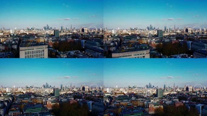 无人机从伦敦城市天际线的角度观察建筑物