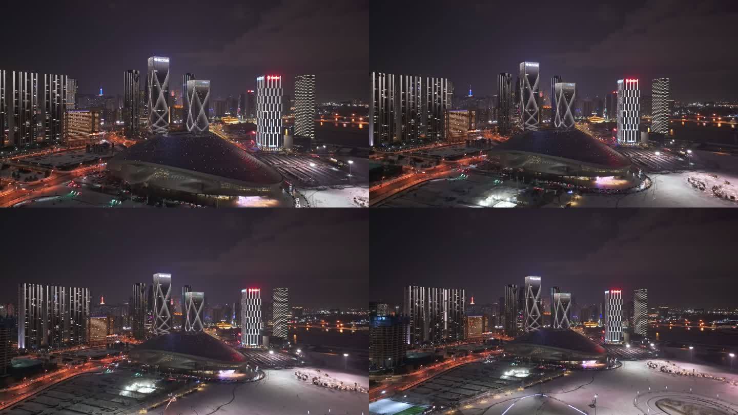 大连东港冬季夜景航拍