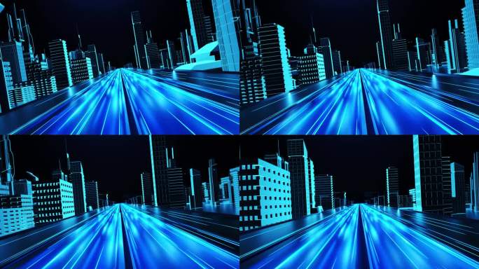 科技城市穿梭 发光线条 科技全息