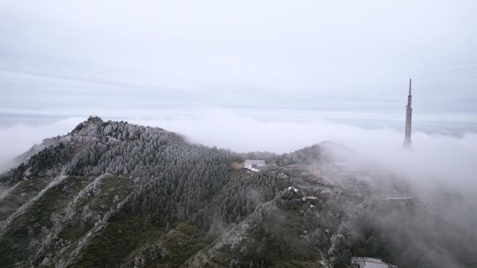 湖南南岳衡山雾凇雪景航拍