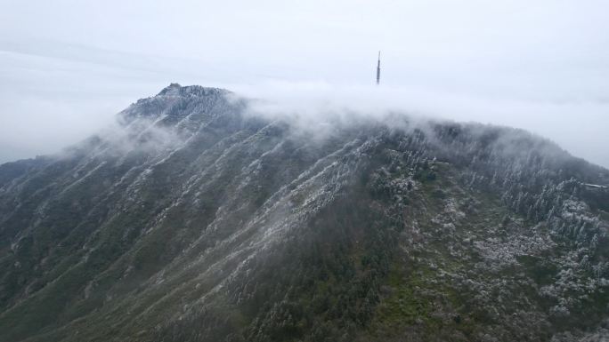 湖南南岳衡山雾凇雪景航拍