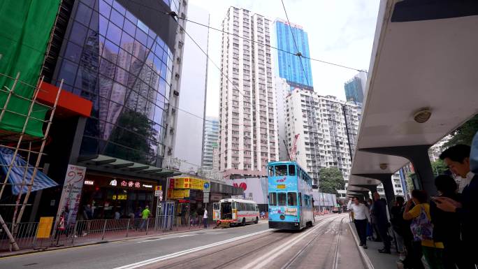 4K香港传统交通方式双层有轨电车叮叮车