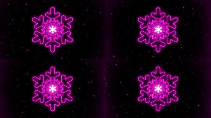 橙色霓虹灯圣诞雪花隧道抽象发光粒子移动循环背景