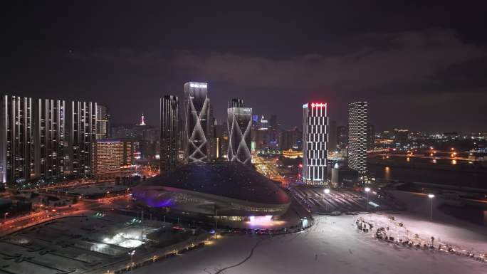 大连东港冬季夜景航拍