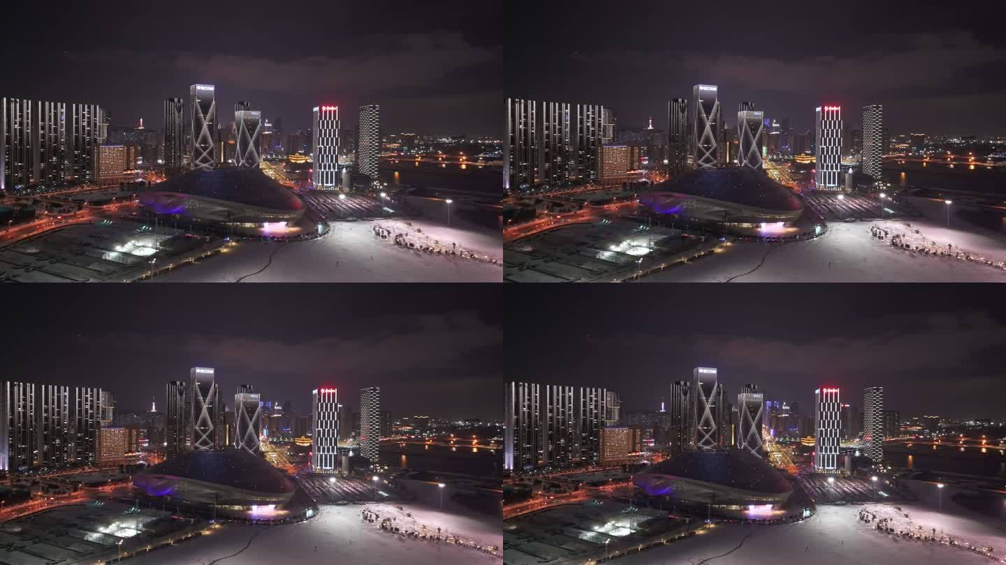 大连东港冬季夜景航拍