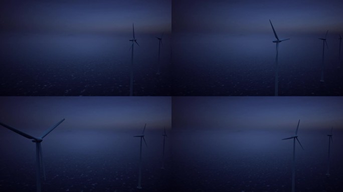 夜间海洋上的风力涡轮机- 4K分辨率