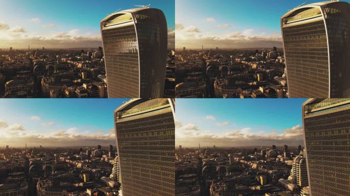 无人机视角下阳光明媚的伦敦城市景观