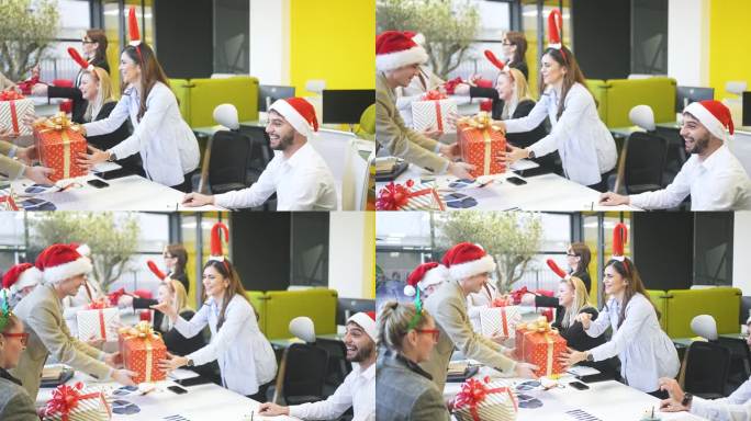 圣诞假期在员工交换礼物的公司促进慷慨