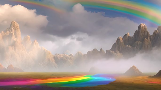 4K高清远景彩虹环绕山岳舞台巨幕素材
