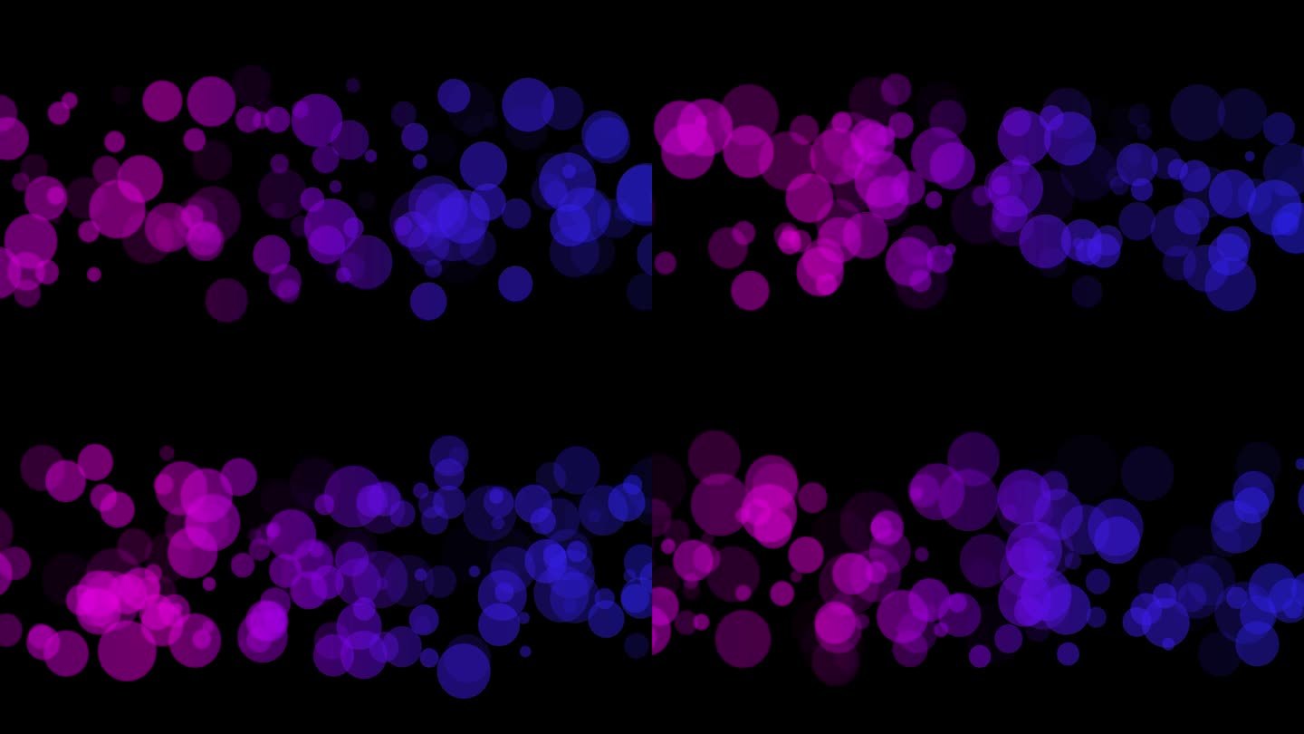 抽象的粉色和蓝色渐变球散景动画材料(黑色背景)