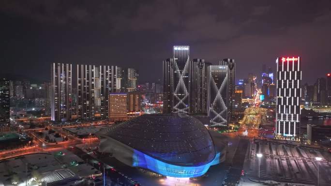 大连东港冬季夜景航拍