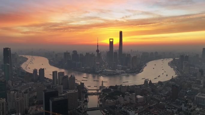 上海日出 陆家嘴 城市风光 黄浦江 清晨