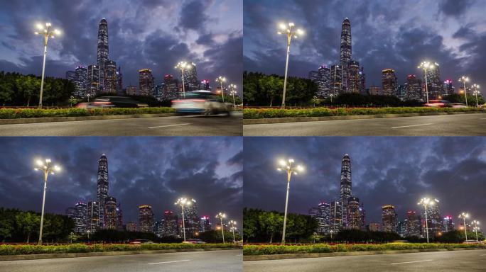 深圳市中心夜晚的城市道路