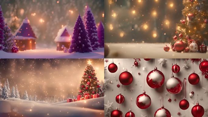 圣诞礼物树礼物雪景视频素材背景