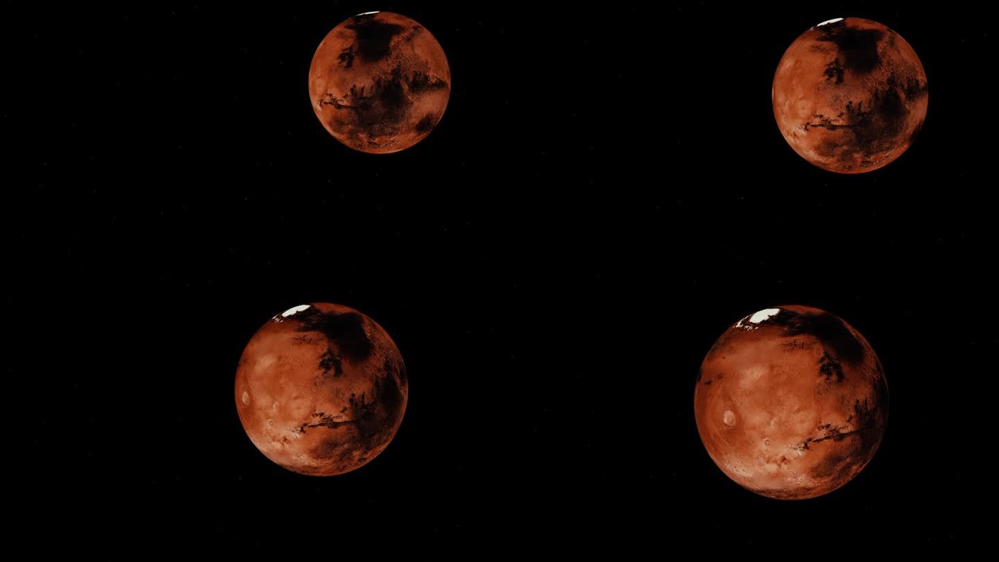 深空背景中旋转的火星。渲染图中使用的图片由nasa提供。