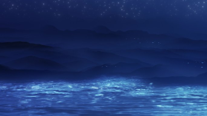 水面山水夜景